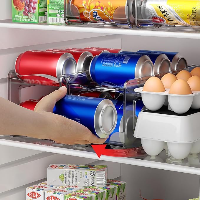 2 Pack Soda Can Organizer,Can Dispenser for Refrigerator Drink Storage Rack for Standard and Tall Can Pop Can Holders for Pantry Cabinet Smoky Gray