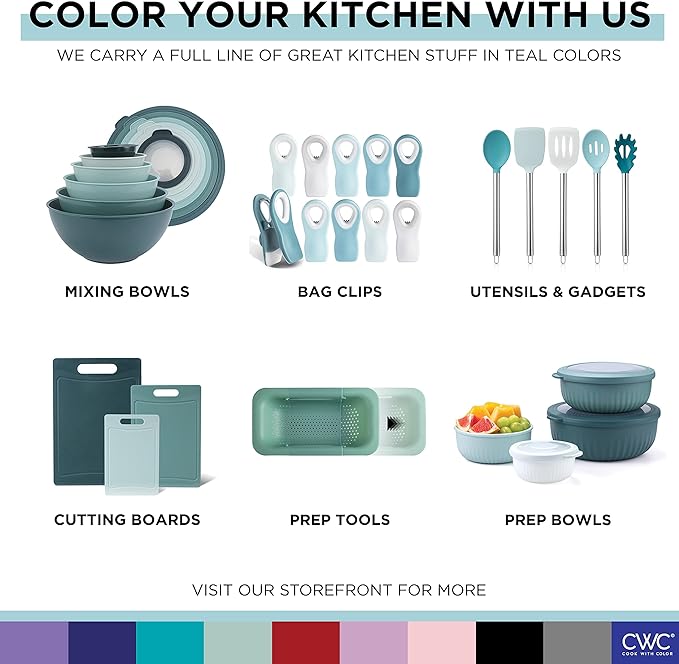 COOK WITH COLOR Prep Bowls with Lids- Wide and Deep Nesting Plastic Small Mixing Bowl Set with Lids, 8 Piece Set - Wide Bowls, Teal