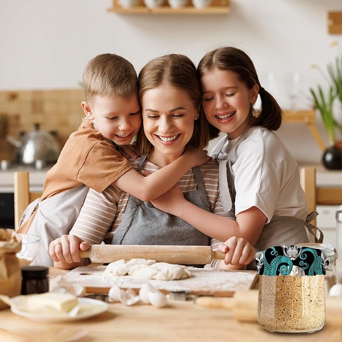 Skull and Octopus Sourdough Jar Cover Reusable Cloth Lid for Sour Dough Starter Jar,5 Pack Bread Fermentation Container Tops Elastic Fabric Caps