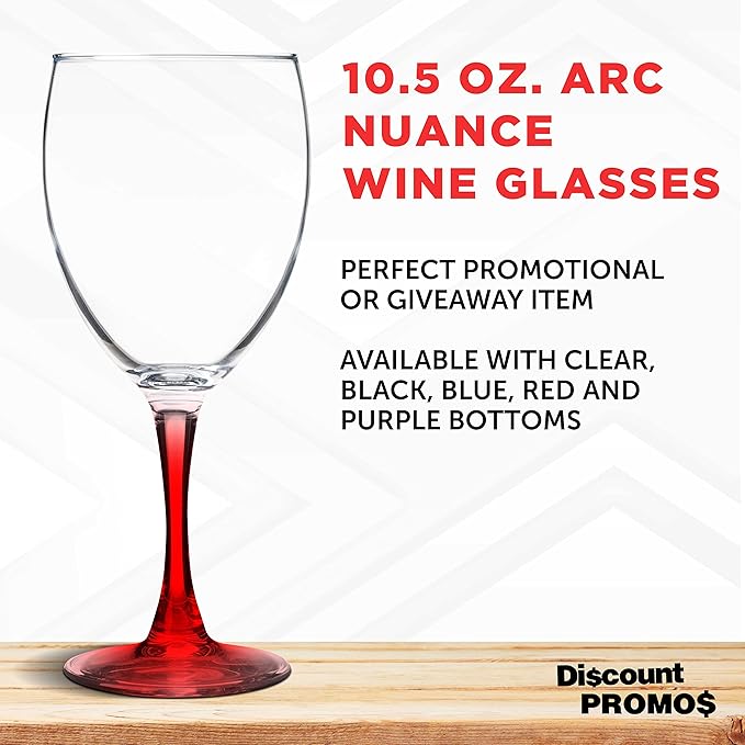 DISCOUNT PROMOS Nuance Wine Glasses by ARC 10.5 oz. Set of 10, Bulk Pack - Restaurant Glassware, Perfect for Red Wine, White Wine, Cocktails - Red