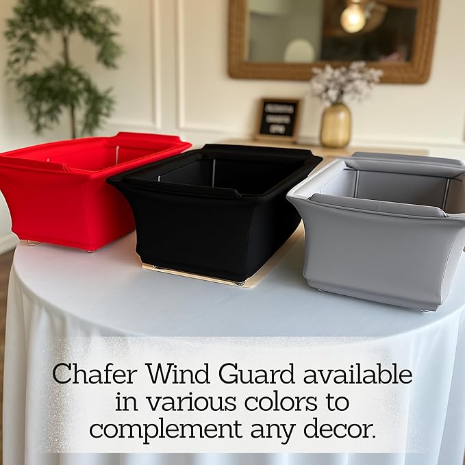 Chafer Wind Guard by Merchlio- 4 Pack | Handle Covered Chafer Dish Covers | Fitted, Washable & Elegant Buffet Decor | Functional Catering Wind Guard | Black