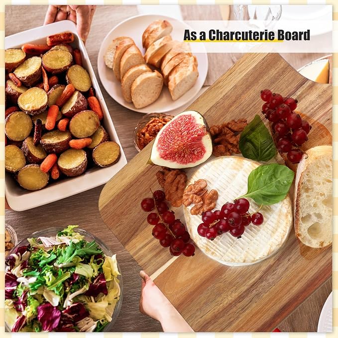 6 Pcs Cutting Board Bulk Kitchen Thicken Chopping Platter with Handles Wooden Charcuterie Serving Trays Blank Wood Boards for Engraving Wedding Housewarming(Acacia Wood,16 x 10 Inch)