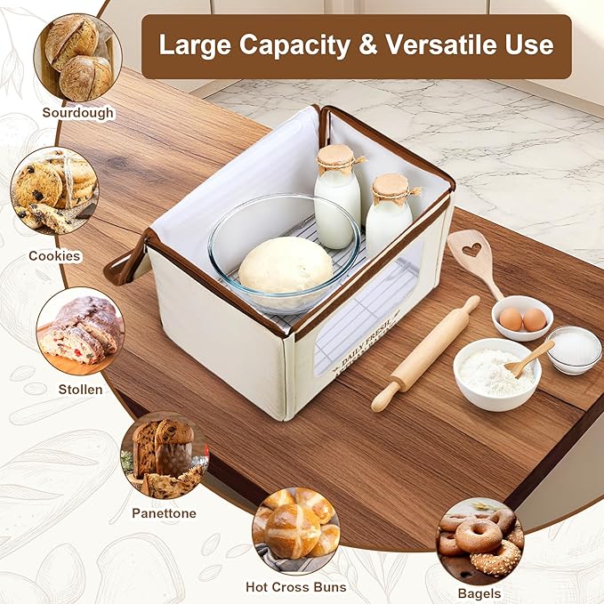 Antner Folding Bread Proofing Box with 70-131°F Temp Control & 99H Timer, Front-View Window Sourdough Proofing Box, Dough Proofer with Metal Rack for Sourdough, Pizza, Bread Baking, Yogurt, Kombucha