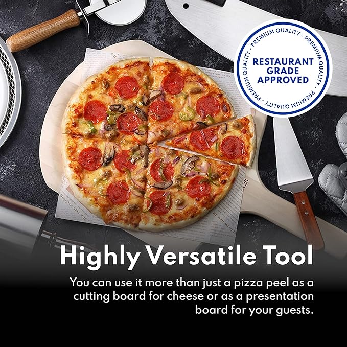 New Star Foodservice 50356 Restaurant-Grade Wooden Pizza Peel, 18" L x 18" W Plate, with 24" L Wooden Handle, 42" Overall Length