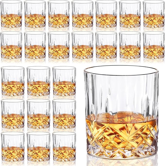 24 Pcs Old Fashioned Whiskey Glasses Bulk 10 Oz Bourbon Glass Cocktail Rocks Glasses for Whiskey Bourbon Vodka Liquor and Cocktail Drinks Gift for Father