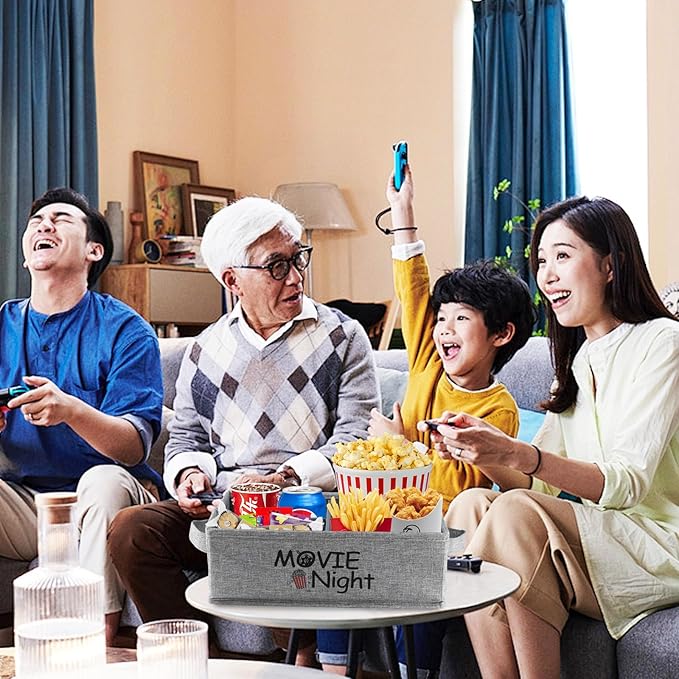 Snack Organizer for Countertop, Fabric Movie Night Snack Tray with Handles, 4 Compartment Collapsible Snack Basket, Snack Bar Station Organizer, Kitchen Pantry Organizer and Storage (Grey)