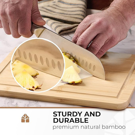 Bamboo Cutting Board Set of 3 - Thick & Durable Wood Cutting Boards with Deep Juice Grooves & Build-in Handles, Large Surface, Easy to Clean – for Meat, Vegetables and Fruits