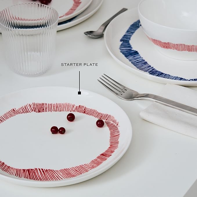 Appetizer Plate | Feast tableware by Ottolenghi | 2 Starter Plates | Stoneware Dinnerware Set in white red | luxury Dishware Set for Dinner at Home, Party, Christmas | Kitchen Sets