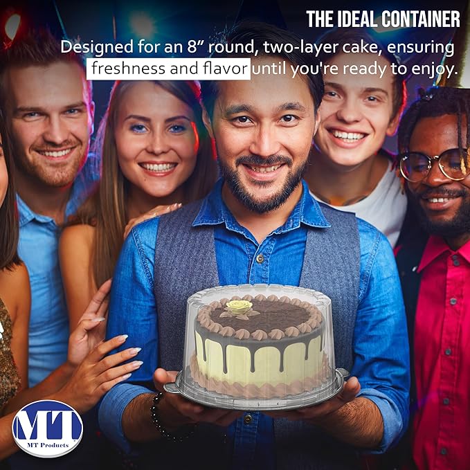 MT Products Round PET Plastic Cake Container 8" - Plastic Bakery Boxes (Pack of 5) - Made in the USA