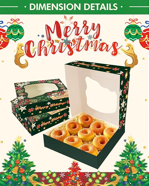 Bakepacker Christmas Gingerbread Man Bakery Boxes with Window 10x10x2.5 inches Pastry Boxes Mini Cookie Boxes for Festival Bakerys Thick & Sturdy （30 Packs）