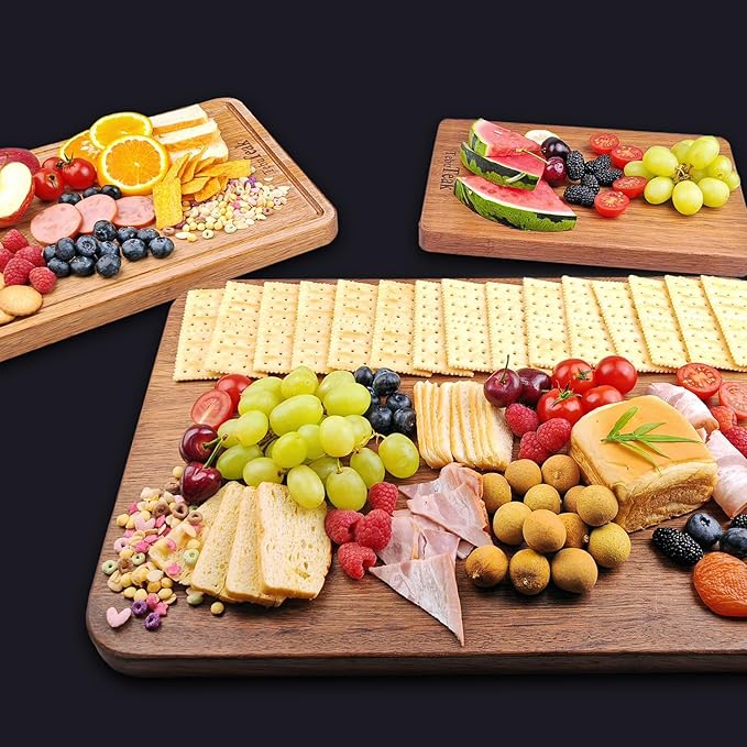 Solid Teak Wood Cutting Board Set - Single/One Piece Design Crack Resistant Wooden Choping Boards No Glue Knife-Friendly for Kitchen Meat Vegetable 16.9x11.8&11.8x7.9 IN