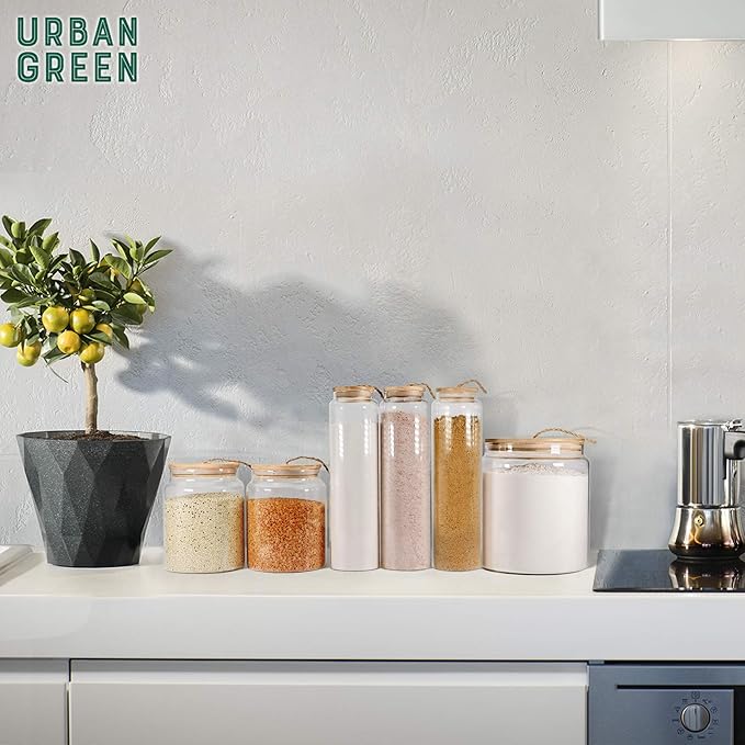 Urban Green Glass Jars with Airtight Lids, Airtight Glass Canisters with Locking Lids, (Bamboo-1Gal)