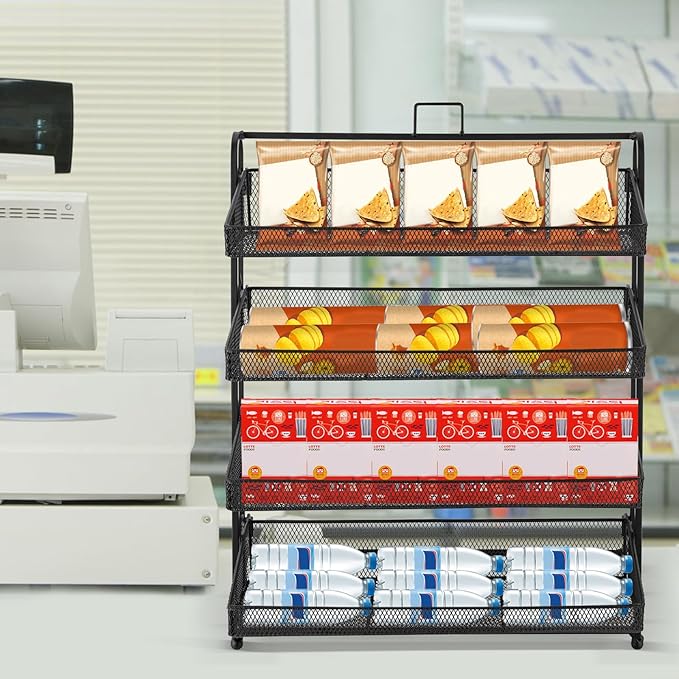 Retail Display Rack 4-Tier Market Merchandise Display Shelf Tabletop Fruit Vegetable Display Shelving Snack Shelf Countertop for Retail Store Home Store Market (10”D X 16”W X 20”H)