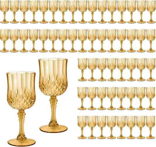 48 Pcs Plastic Amber Wine Drinking Glasses, Plastic Vintage Gold Champagne Vintage Wine Glasses, Unbreakable Goblets for Parties Wedding, Party, Red Wine Glass, Bars, Restaurants, 7Oz