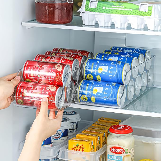 4 Pack Soda Can Organizer, Refrigerator Beverage Organizer with Sliding Tray, Suitable for Refrigerator/Cabinet/Countertop(4 PACK)