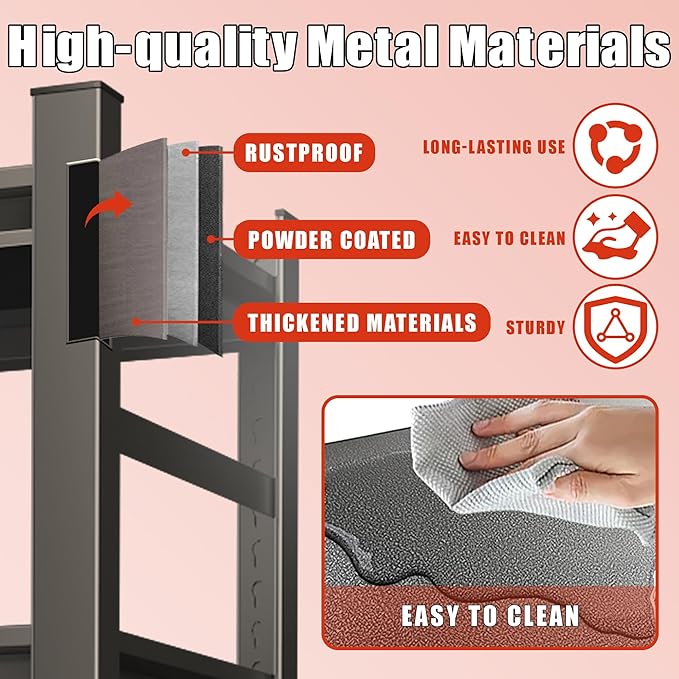 Adjustable Kitchen Organizers and Storage Shelves - Freestanding Microwave Stand - 5 Tier Bakers Rack for Pantry Appliance Storage, Space-Saving Metal Shelving