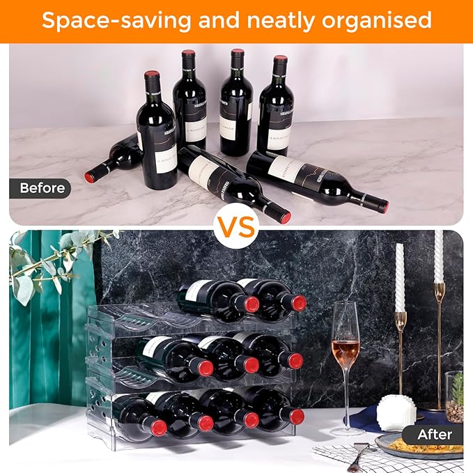 BoxedHome Plastic Water Bottle Organizer and Wine Rack Storage Holder for Inside Cabinet, Kitchen Countertop, Table Top, Pantry, Bars, Cabinets, Fridge - Clear (3 Tier 12 Containers)