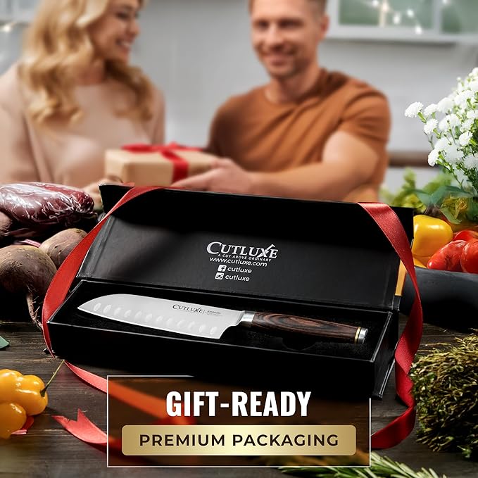 Cutluxe Santoku Knife – Ultra Sharp 5 Inch Vegetable Japanese Knife for Chopping, High Carbon Stainless Steel Blade, Full Tang Pakkawood Handle – Shinobi Series
