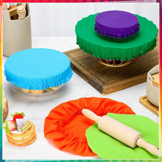 Patelai 10 Pcs Bowl Covers Reusable in 5 Size Stretch Cloth Fabric Elastic Food Storage Bowl Covers Bread Sourdough Lids for Proofing Food Fruits Leftover(Rainbow Style)