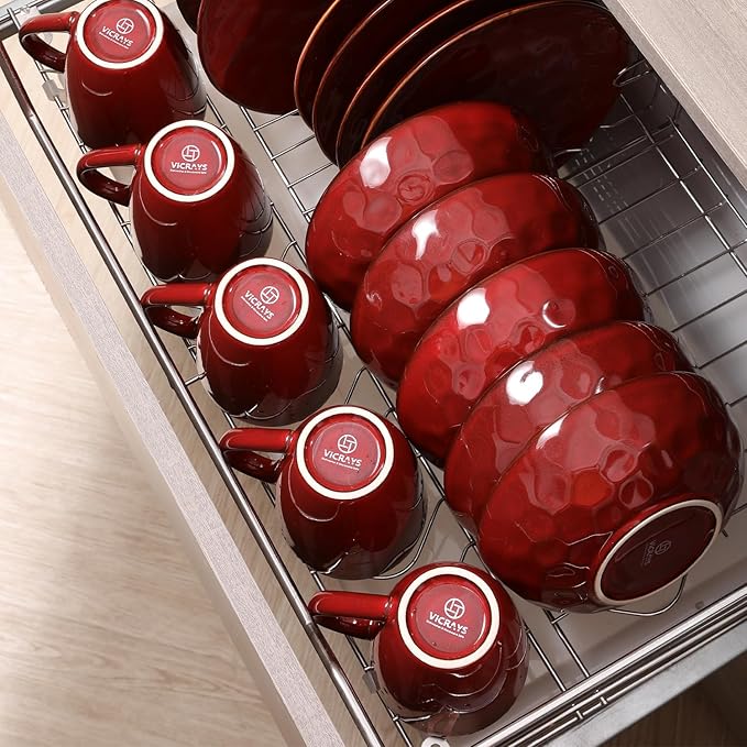 vicrays Coffee Mug Set, 12 Ounce, Set of 6, Ceramic Mug for Men, Women, Unique Glazed Mugs with Handle for Coffee, Tea, Milk, Cocoa, Cereal(Cherry Red)