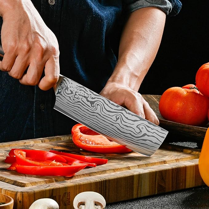 Sunnecko Nakiri Knife 7 inch,High Carbon Stainless Steel Cleaver Knife,Ultra Sharp Cooking Knives with Sheath and Gift Box for Family & Restaurant