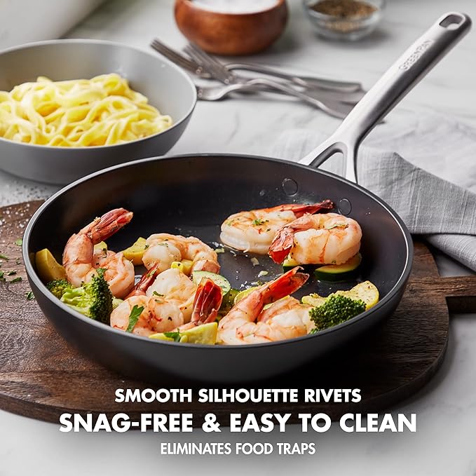 GreenPan GP5 Hard Anodized Healthy Ceramic Nonstick 10" Frying Pan Skillet, Heavy Gauge Scratch Resistant, Stay Flat Surface, Induction, Mirror Finish Handle,Oven Safe, PFAS-Free, Black