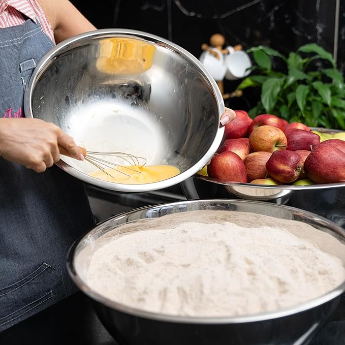 WHYSKO® Large Mixing Bowls, Set of 3 Stainless Steel 24 Quart Bowls for Restaurants, Food Service, Caterers and Home Kitchen Use, Rust Proof Bowls Great for Meal Prep, Baking, Serving, Food Storage