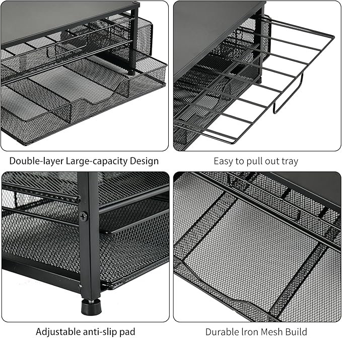 Spacrea K Cup Holder Organizer- Coffee Pod Holder for Counter with 2 Tier Sliding Storage Drawer, Coffee Station Bar Accessories Holder, 63 Large or 80 Small Capsules, Home Kitchen (Black)