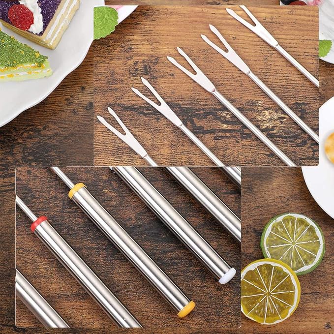 24pcs Fondue Forks, BetterJonny 9.4In Stainless Steel Fondue Sticks Color Coded Cheese Forks with Heat Resistant Handle for Hot Pot Barbecue 6 Colors