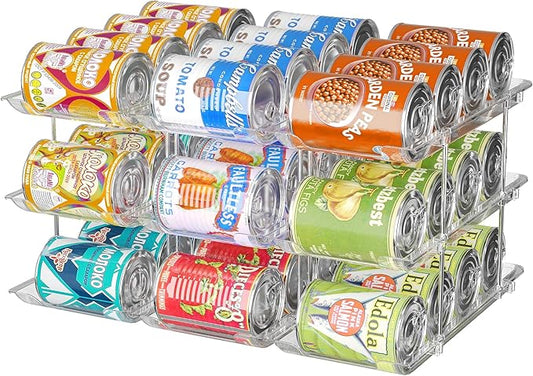 Can Organizer for Pantry, 3 Sets 3 Tiers Can Storage Organizer Pantry,Soda Can Organizer for Fridge 36 Cans Rack Automatic Rolling Stackable Canned Food Organizer,Clear