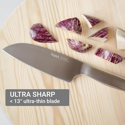 HAST 6-Inch Santoku Knife - Ultra-Sharp Japanese Chef Knife, Advanced Powder Steel, Lightweight, Ergonomic Handle, Sleek Minimalist Design, Red Dot Award Winner (Matte Silver)
