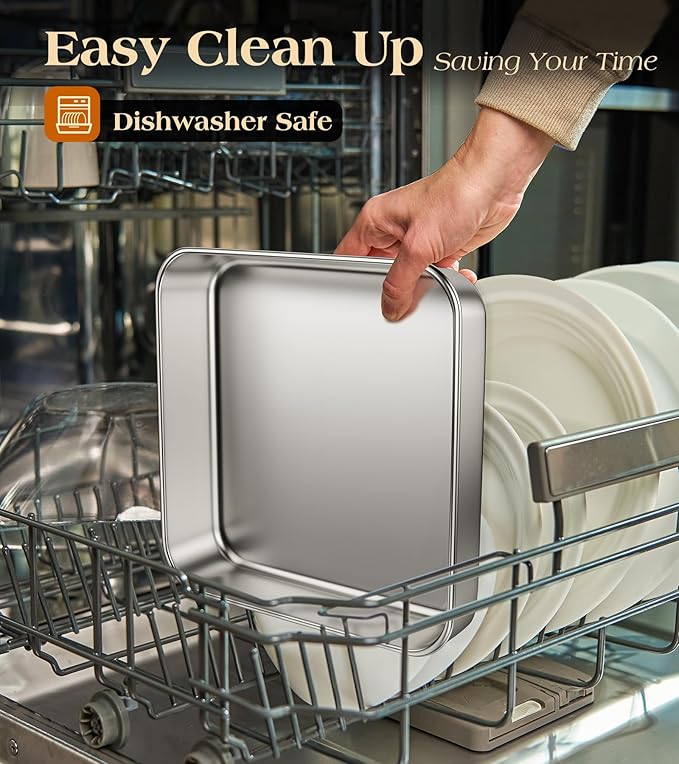 8 x 8-Inch Baking Pan, 304 Stainless Steel Square Cake Pan, Commercial Grade Bakeware for Cakes Brownies Casseroles, Thicker Rectangle Sheet Cake Pans, Non-toxic & Heavy Duty &Dishwasher Safe