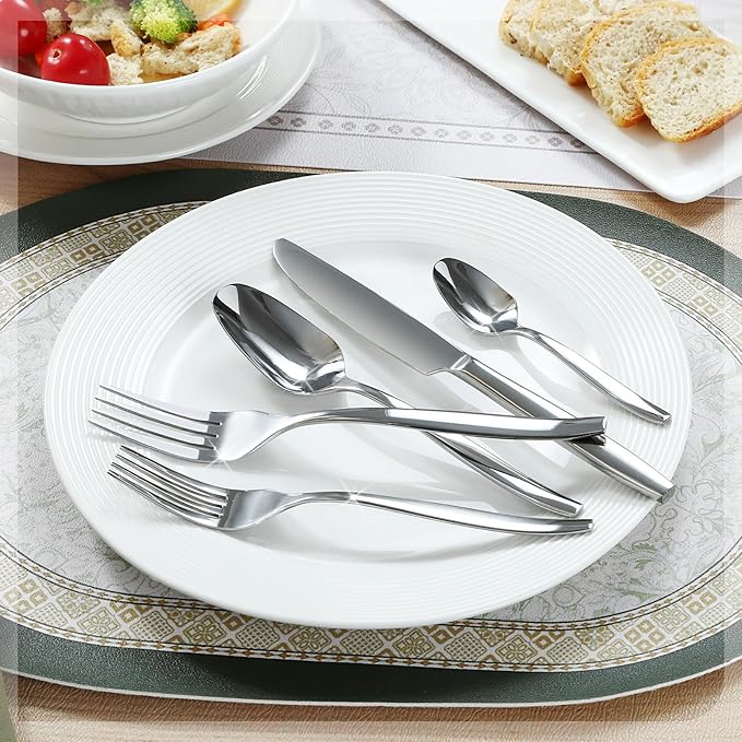20-Piece Silverware Set for 4, Stainless Steel Flatware, Durable 18/0 Stainless Steel Utensils, Rust-Proof & Dishwasher Safe, Modern Tableware for Home & Dining