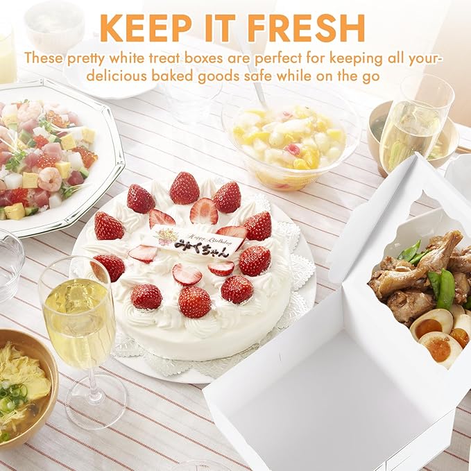 48PCS 9x9x5 Inches Cake Boxes with Window, White Bakery Dessert Boxes, Cajas Pasteles for Cake, Cake Carrier Container for Valentine's Day, Mother's Day, Birthday, Wedding, Party (9*9*5inch/24pcs)