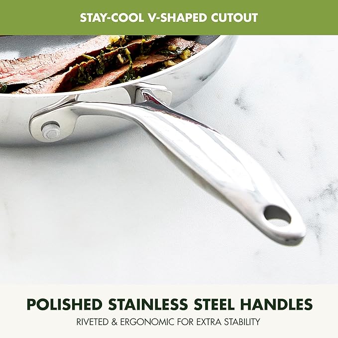 GreenPan Valencia Tri-Ply Stainless Steel 10 Piece Cookware Set, Induction Ready Pots & Pans, Mirror Finish, Dishwasher Safe & Oven/Broiler Safe to 600F, Compatible with All Cooktops, Silver