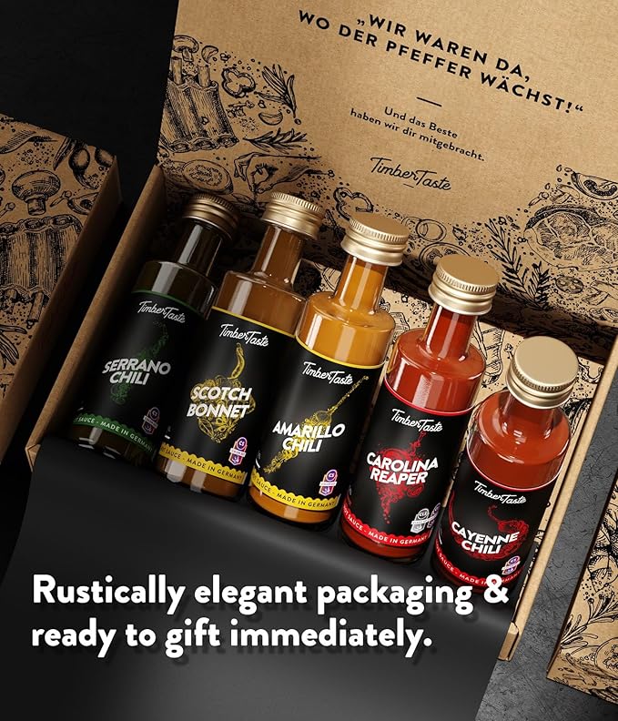 TIMBER TASTE® Color Hot Sauce Gift Set [5x1.35 oz] Hot Sauce Variety Pack - Spicy Condiment Set for Heat Lovers in Mini Bottles - Gourmet Spicy Food Gifts for Women & Men - Birthday Gifts for Men