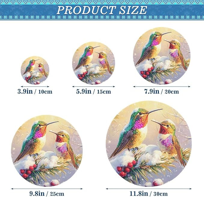 5 Pcs Bowl Covers Reusable in 5 Size Elastic Food Cover Cloth Lids Fresh Keeping Dish Cookware Bakeware Fabric Covers Lids for Food Leftovers Fruits Storage Winter Hummingbirds and Pine Tre