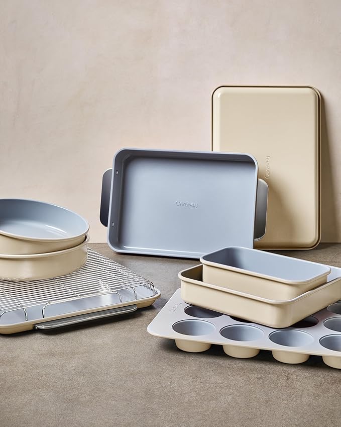 Caraway Non-Stick Ceramic 9”x13” Rectangle Pan Duo - Naturally Slick Ceramic Coating - Non-Toxic, PTFE & PFOA Free - Perfect for Brownies, Lasagnas, and More - Slate