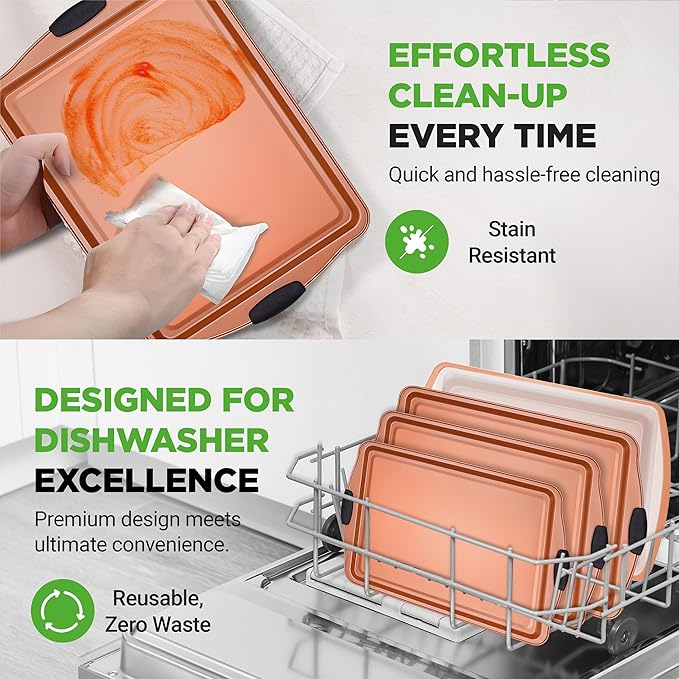 NutriChef 5 Piece Baking Pan Set - PFOA, PFOS, PTFE Free Flexible Nonstick Carbon Steel Bakeware Set - Home Kitchen Bake Pan Cookie Sheet Stackable Baking Tray Set w/Black Silicone Handles NC5PCS