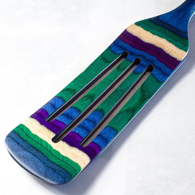 Baltique Mumbai Collection 13" Wooden Spurtle Spatula – Colorful Birch Wood Cooking Utensil, Nonstick Safe, Versatile Stirring & Serving Tool