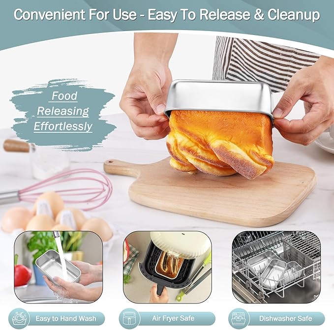 TeamFar Mini Loaf Pan, 4 PCS Stainless Steel Loaf Pans for Baking Bread, 6.3 x 3.5 Inch Bread Baking Pan for Homemade Bread, Meatloaf, Cake and Brownies, Non-Toxic, Oven & Dishwasher Safe