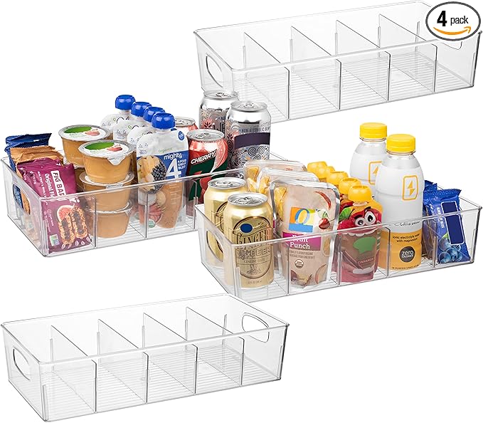 ClearSpace Plastic Pantry Organization and Storage Bins with Removable Dividers – Perfect Kitchen Organization or Kitchen Storage – Refrigerator Organizer Bins, Cabinet Organizers (4 Pack XL)