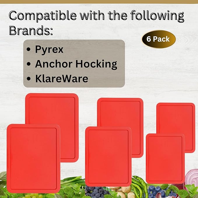 3, 6 & 11 Cup Red Replacement Lids/Covers for Pyrex, Anchor Hocking & KlareWare Storage Bowls *Lids Only Glass Container Not Included* (6 Pack *Two of Each Size*)