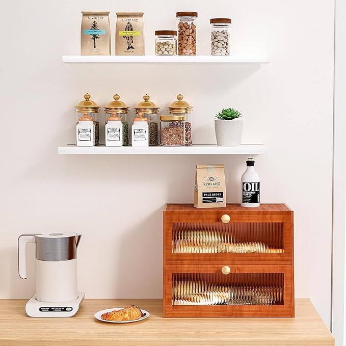 Bread Box for Kitchen Countertop Wooden Bread Bin Farmhouse Bread Storage Container Large Breadbox Holder with Window (Brown)