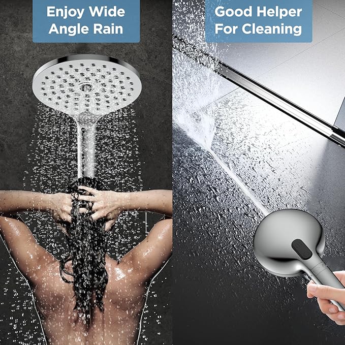MakeFit Dual Filtered Shower Heads Combo, High Pressure Rain Shower Head with Handheld Spray Built-in Power Wash, Dual Handheld Shower Head for Hard Water, Remove Chlorine for Healthier Skin- Chrome