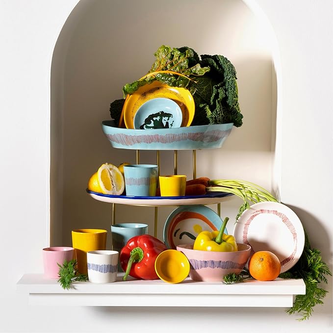 Appetizer Plate | Feast tableware by Ottolenghi | 2 Starter Plates | Stoneware Dinnerware Set in white red | luxury Dishware Set for Dinner at Home, Party, Christmas | Kitchen Sets