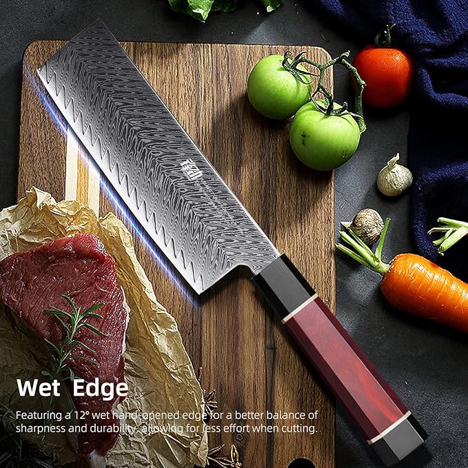 FINDKING Usuba Nakiri Knife 7 Inch, Damascus Vegetable Cleaver for Chopping & Mincing, Straight Edge, Japanese Style (Samurai Series)