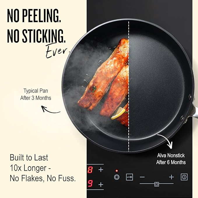 Alva Maestro Cookware Set 10-Piece Set - Stainless Steel Pots and Nonstick Ceramic Frying Pans - Oven Safe, Easy to Clean and Made without PFAS, PFOA & PTFE - Induction and All Stovetop Compatible