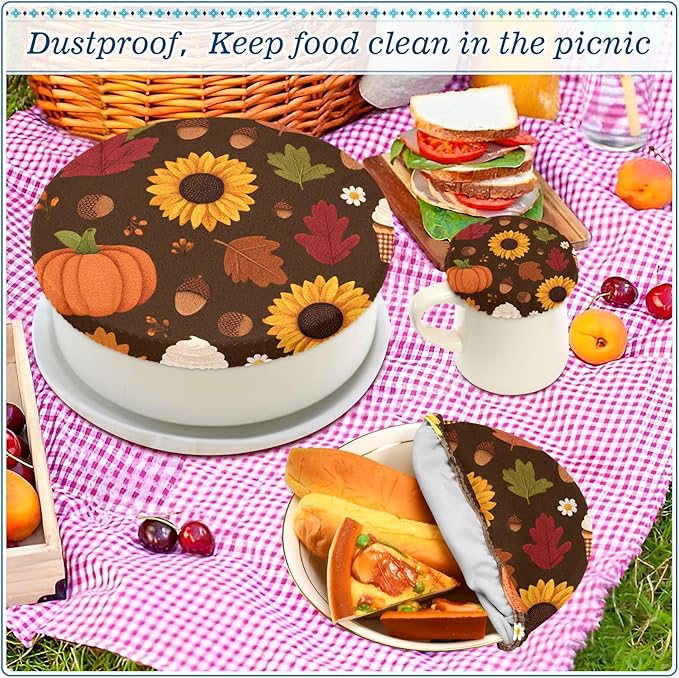 5 Pcs Bowl Covers Reusable in 5 Size Elastic Food Cover Cloth Lids Fresh Keeping Dish Cookware Bakeware Fabric Covers Lids for Food Leftovers Fruits Storage Sunflowers Maple Leaves Pumpkins