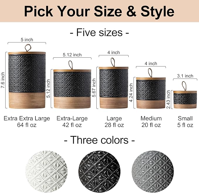 Ceramic Jars with Lid, Small Coffee Canister with Lid, Kitchen Food Storage Jars for Sugar Loose Leaf Tea Candy, Decorative Jar for Countertop, Pantry, Coffee Bar Accessories Black & 20 fl.oz